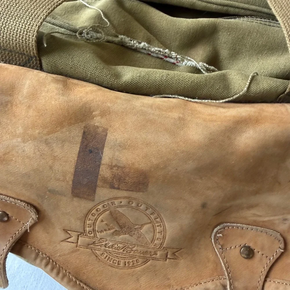 Eddie Bauer Outdoor Outfitters Canvas Duffel Bag Green Distressed Travel Luggage